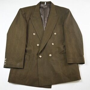 Vtg Double Breasted 44R Brown Striped Double Breasted Blazer‎ Jacket Sport Coat
